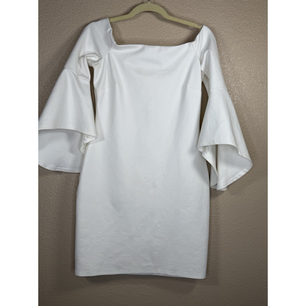 Gianni Bini Womens Off White Bell Sleeeve Bodycon Dress Sz L Off The Shoulder